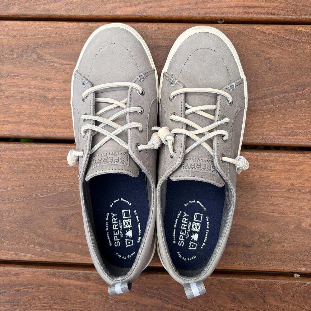 Sperry Crest Vibe Washable Leather Grey Low Top Sneakers Size 9 - Picture 2 of 7